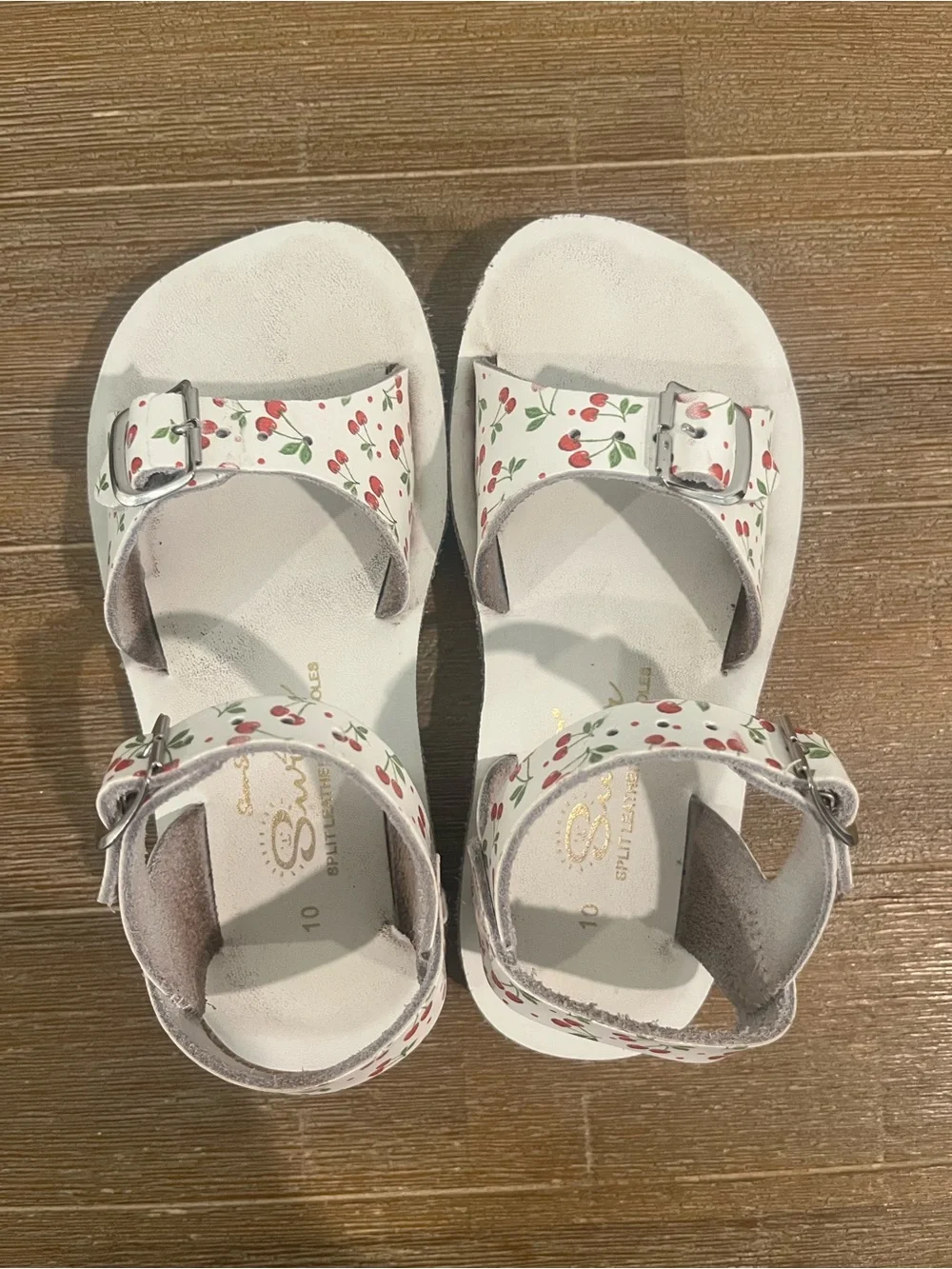 Kids SunSans Cherry Print White Sandals